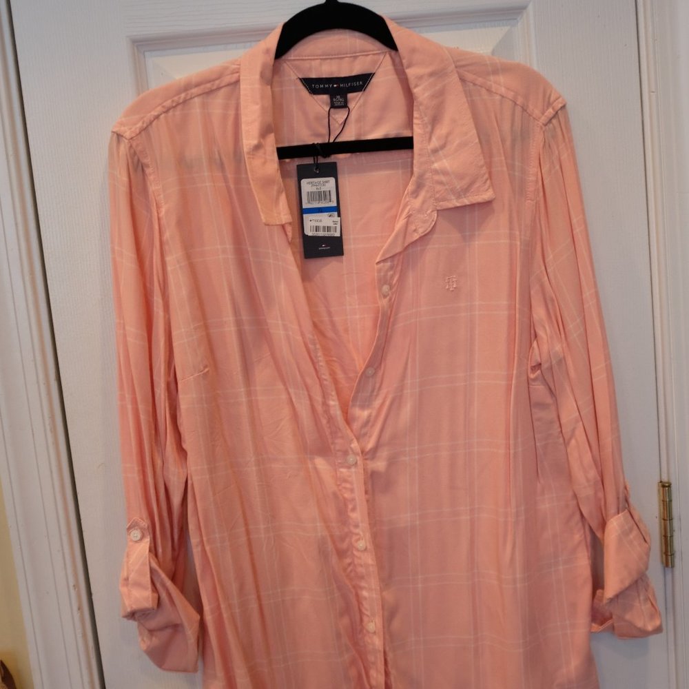 Tommy Hilfiger Top Plaid Roll-tab Button Down Shirt